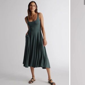 Quince Tencel Fit and Flare Dress in Dark Teal